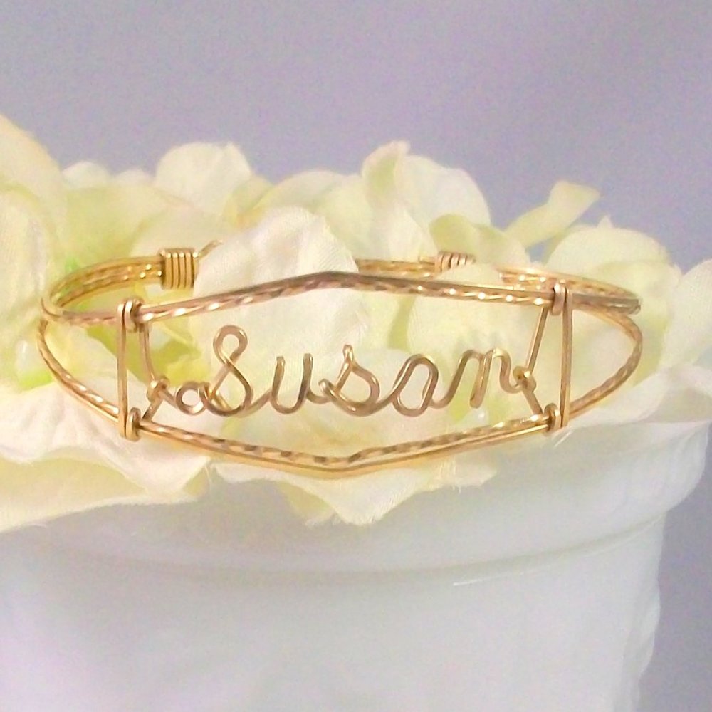 Handcrafted Personalized Gold Plate Wire Bangle Cuff Bracelet